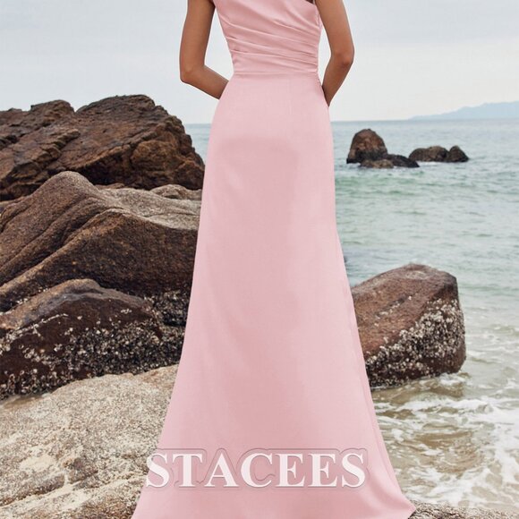 NWT STacees bridesmaid dress one shoulder blushing pink size 8 - Picture 7 of 16